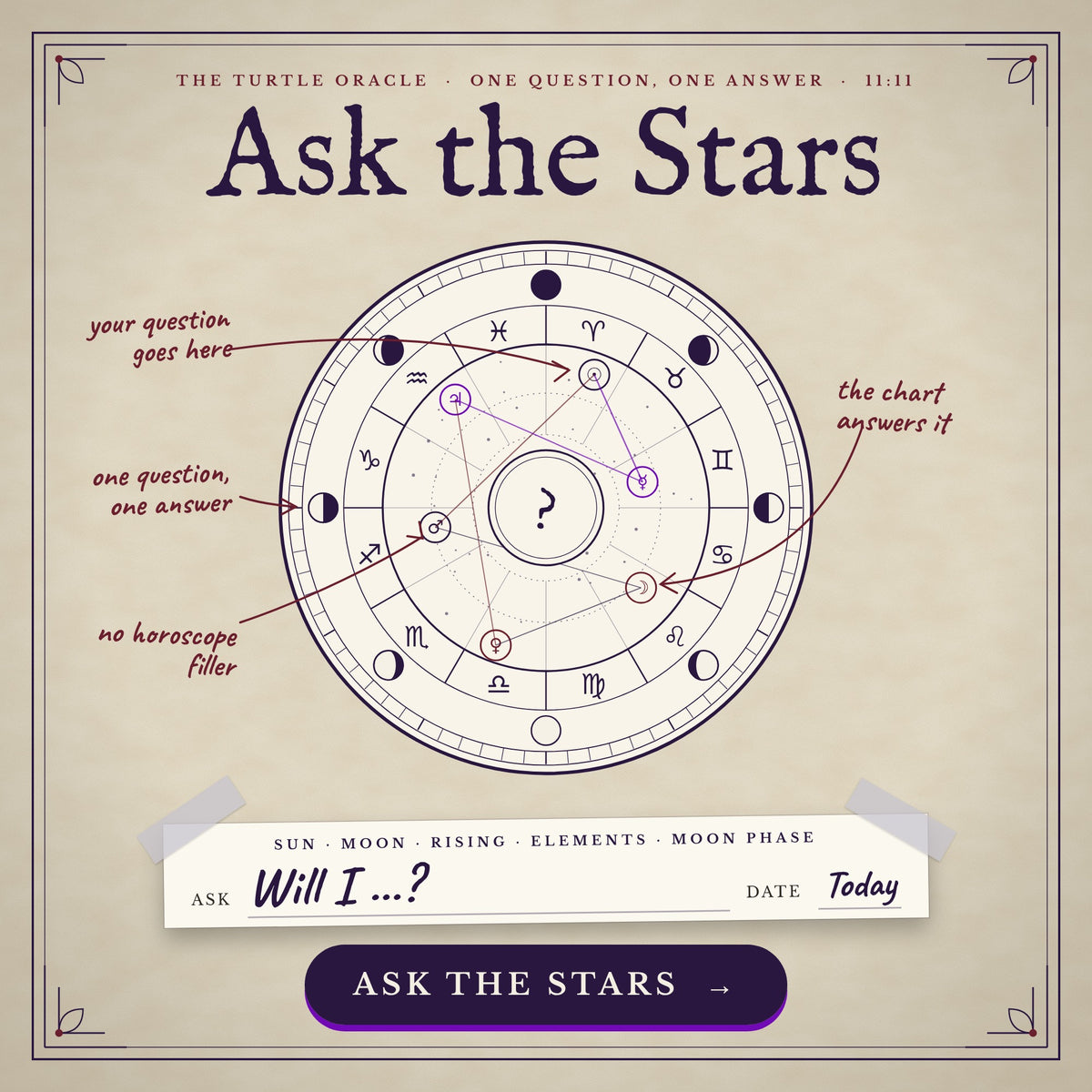 Ask the Stars, a personalized one-question astrology reading from Turtle Oracle