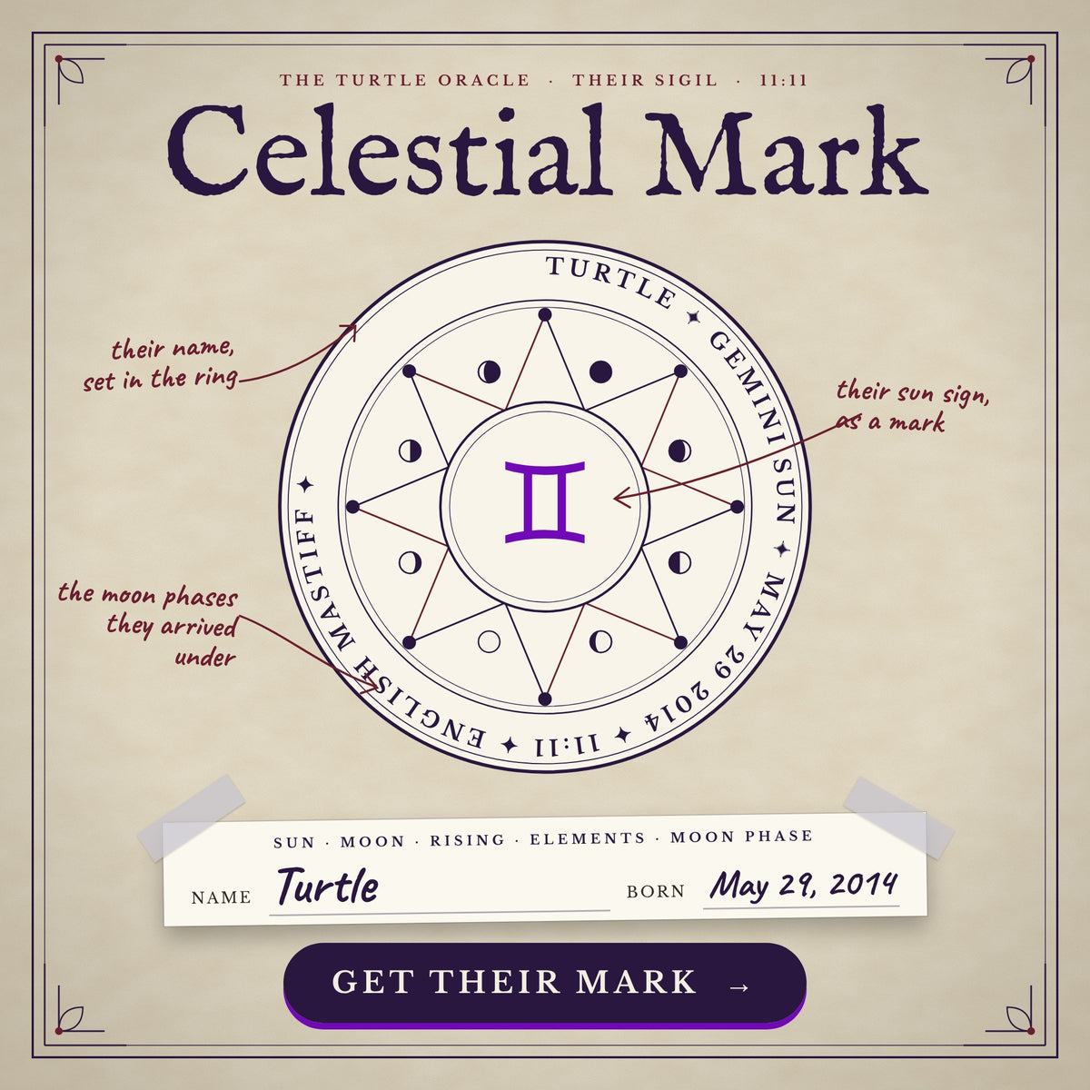 Celestial Mark, a personalized astrology symbol from Turtle Oracle